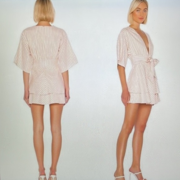 Lovers + Friends Dress XS Blush Pink Stripe Haven NWT Deep V Neckline - Picture 13 of 14